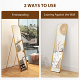Full Length Mirror 160 x 40cm with Curved Corners – Gold Tone Metal Frame, Leaning or Wall Standing
