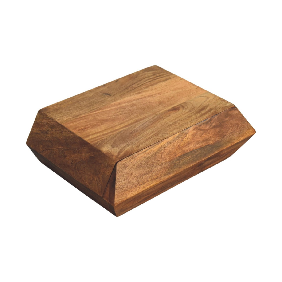 Artisan Furniture Prisma Solid Mango Wood Wall-Mounted Unit with Drawer – Faceted Design, Golden Teak