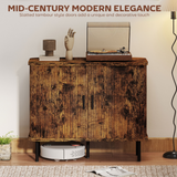 Mid-Century Sideboard with Slatted Tambour Sliding Doors – Kitchen & Hallway Storage Cabinet, Rustic Brown