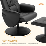 Reclining 360° Swivel Armchair & Ottoman Set in Black PU Leather – Relaxation Chair with Footstool