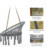 Outsunny Macrame Hanging Chair Swing Hammock with Padded Cushion & Backrest – Indoor Outdoor Hanging Seat, Grey