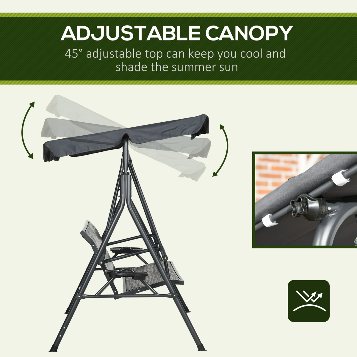 Outsunny 3-Seater Garden Swing Bench with 45° Adjustable Canopy & Steel Frame – Rattan Seat Patio Swing