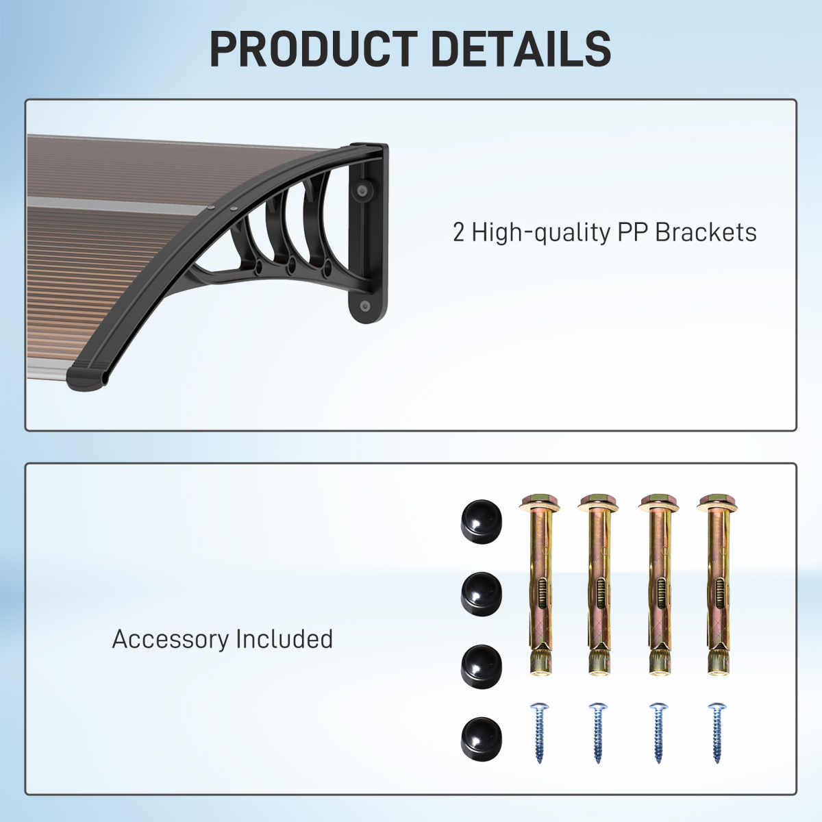 Outsunny Curved Polycarbonate Door & Window Canopy Awning, UV and Water Resistant – Brown