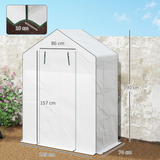 Outsunny Walk-in Greenhouse with 4 Shelves, UV-Resistant Cover & Roll-Up Zipped Door – Small Garden Greenhouse, White