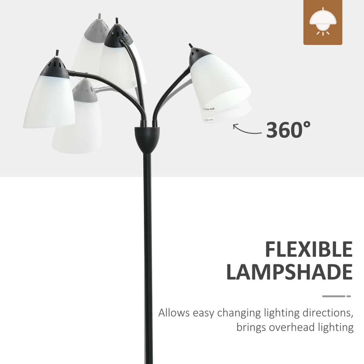 155cm Arc Tree Floor Lamp with 3 Rotating Lights – Black