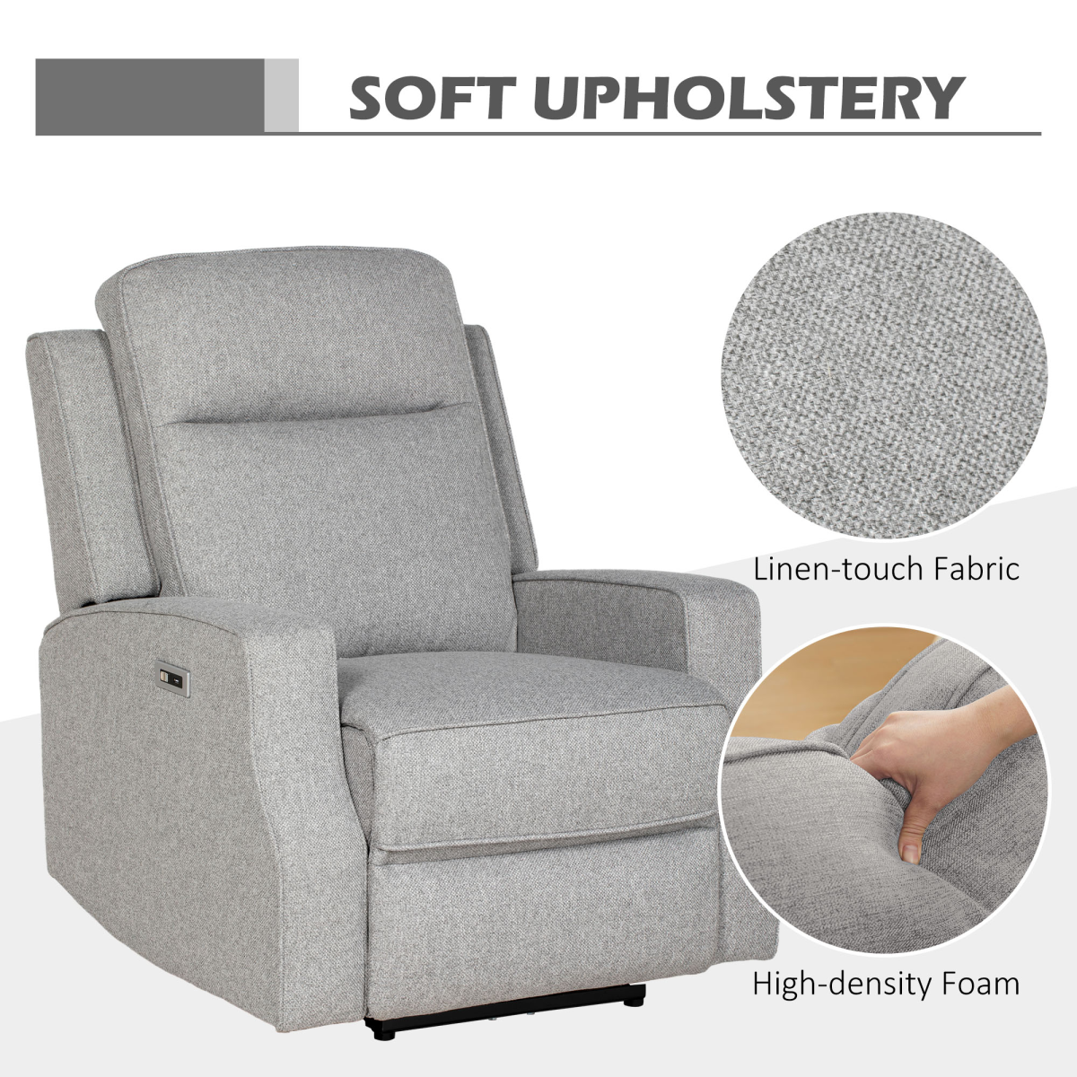 HOMCOM Electric Fabric Recliner Armchair with USB Port & Retractable Footrest – Grey