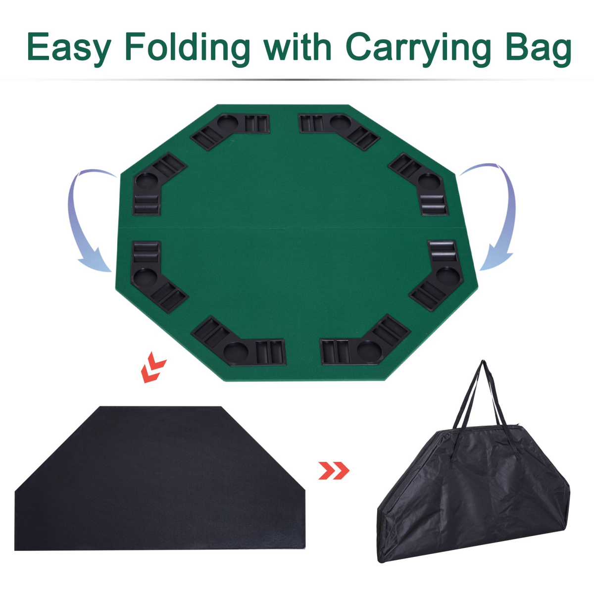 HOMCOM Foldable Poker Table Top for 8 Players, 1.2m with Chip Trays – Blackjack Topper with Carry Bag