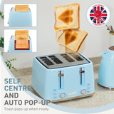 Kettle and 4-Slice Toaster Set with 1.7L Fast Boil Kettle & 7 Browning Levels – Honeycomb Design, Light Blue