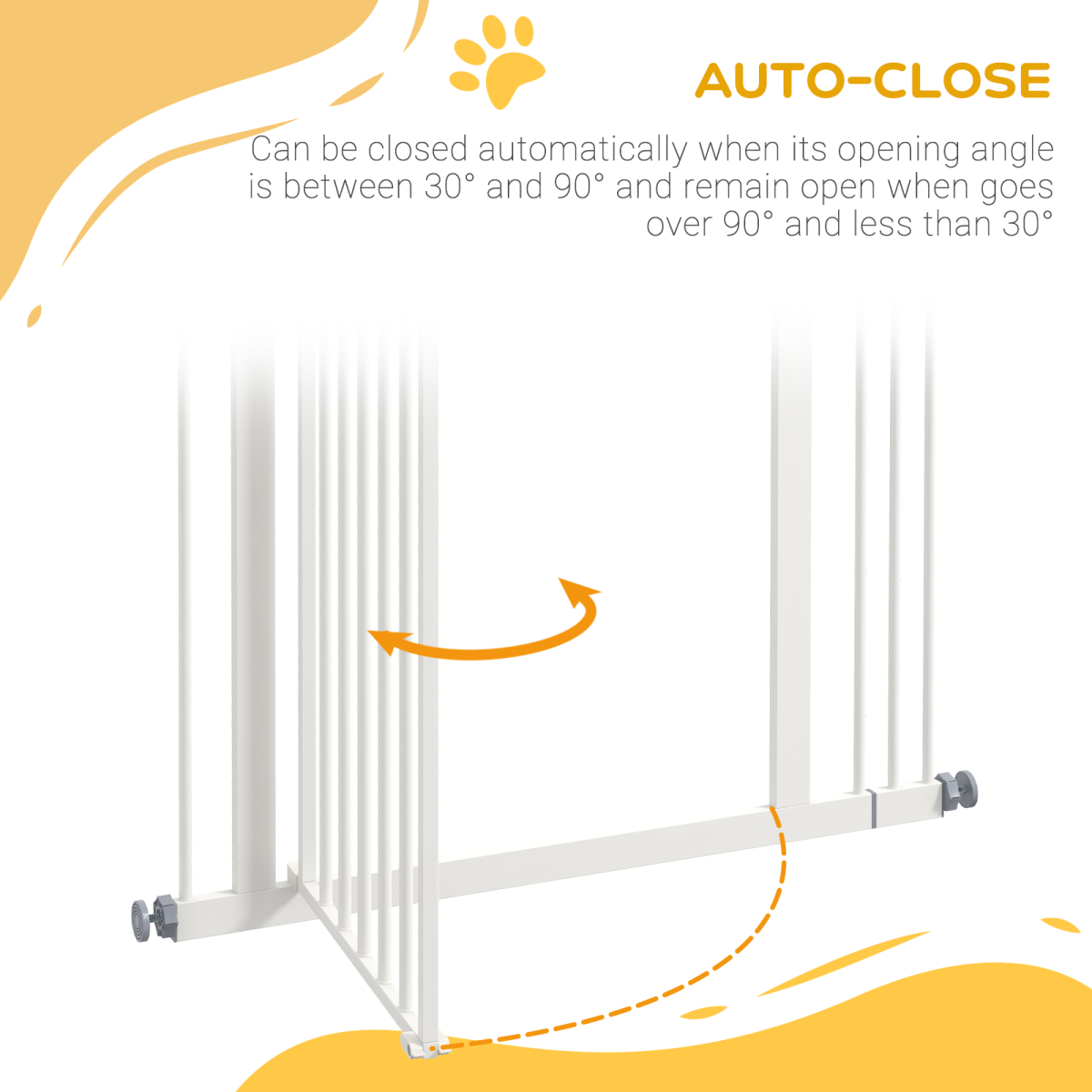 PawHut 74–87cm Adjustable Metal Pet Gate with Auto-Close Door – Safety Barrier for Doors and Stairs, White