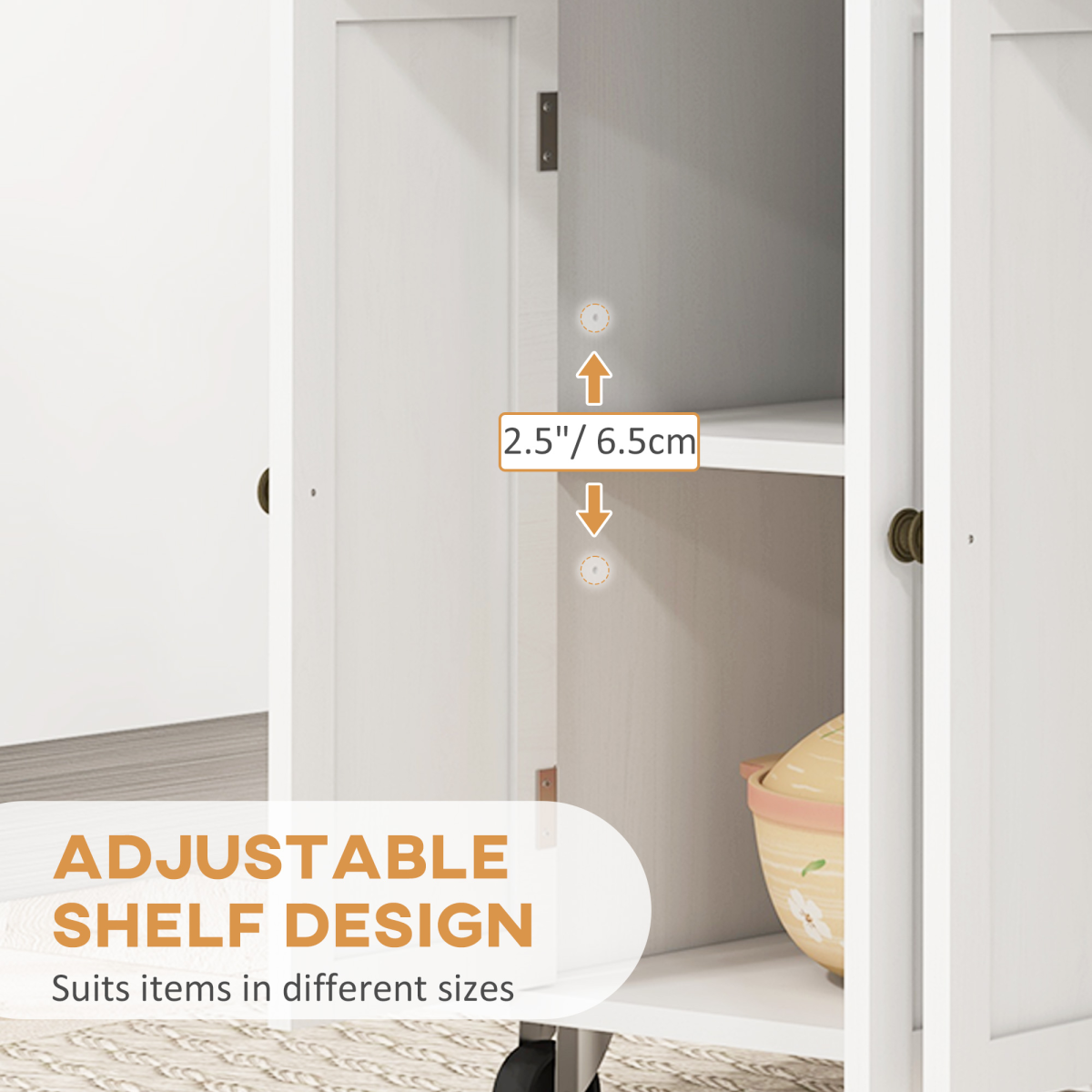 Modern Kitchen Storage Cabinet with 2 Drawers & Cupboards – Flat Top Sideboard for Kitchen and Dining Room