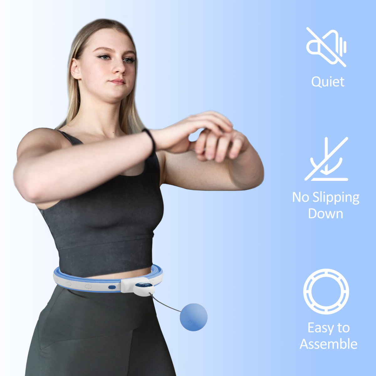 Weighted Hula Hoop with 400g Gravity Ball & Digital Counter – Adjustable Non-Drop Fitness Hoop, Light Blue