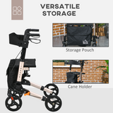 HOMCOM 4-Wheel Rollator Walker with Seat, Backrest & Bag – Height Adjustable Walking Aid, Gold Tone