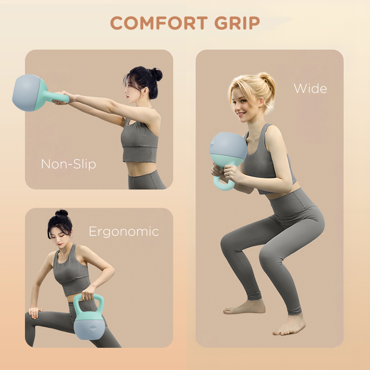 SPORTNOW 4kg Soft Kettlebell with Non-Slip Ergonomic Handle & Flat Base – Home Gym Weight, Grey and Green