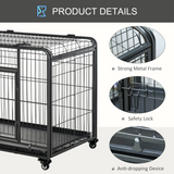 PawHut Foldable Metal Dog Crate with Lockable Doors, Wheels & Removable Tray – Large Dog Kennel