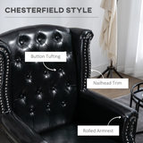 HOMCOM Chesterfield-Style Tufted Wingback Armchair with Padded Seat & Armrests – Classic Lounge Chair, Black
