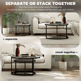 HOMCOM Set of 2 Stacking Coffee Tables with Steel Frame & Marble-Effect Round Tops – Nest of Tables