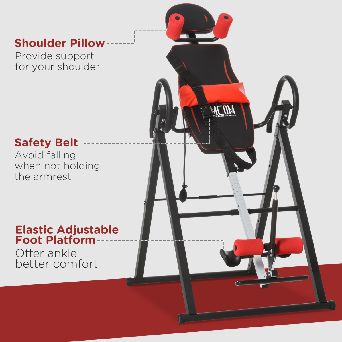 HOMCOM Adjustable Gravity Inversion Table with Safety Belt, Padded Board & Foldable Steel Frame