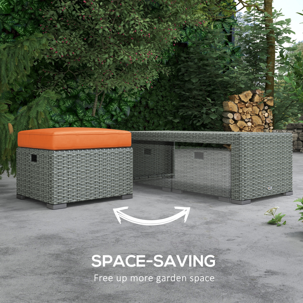 Outsunny 6-Piece Padded Rattan Garden Sofa Set with 3-Seater Sofa, 2 Reclining Armchairs, 2 Footstools & Table – Orange