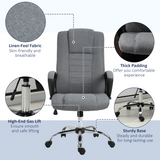 High Back Linen-Look Office Chair with Wide Seat & Rocking Function, Height Adjustable – Home Office Chair, Grey