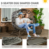 Outsunny 2-Seater Outdoor Egg Chair with Padded Cushion & Cup Pockets, Powder-Coated Steel Frame – Garden Lounger, Sand Brown