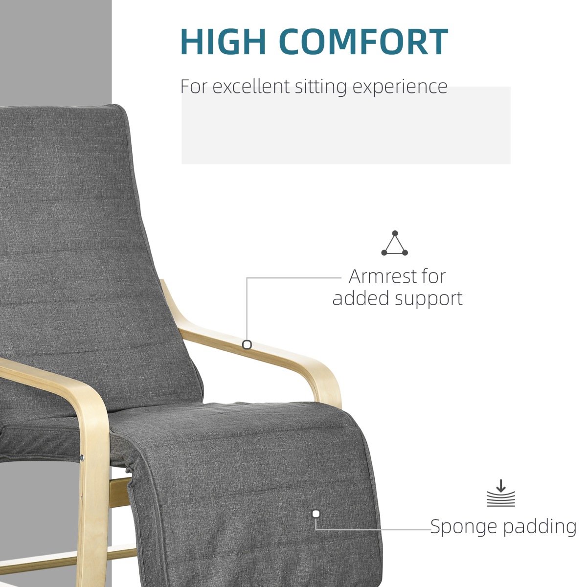 HOMCOM Modern Lounge Recliner Chair with 5-Level Adjustable Footrest – Padded Armchair, Dark Grey