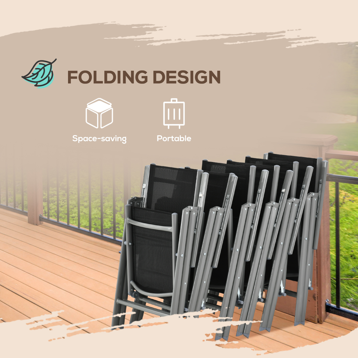 Outsunny 7-Piece Aluminium Garden Dining Set with Glass-Top Table & 6 Folding Chairs – Outdoor Furniture, Black