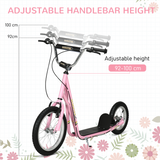 HOMCOM Kids Kick Scooter with Dual Brakes, Kickstand & Adjustable Height – Big Wheel Rubber Tyre Scooter for 5+ Years