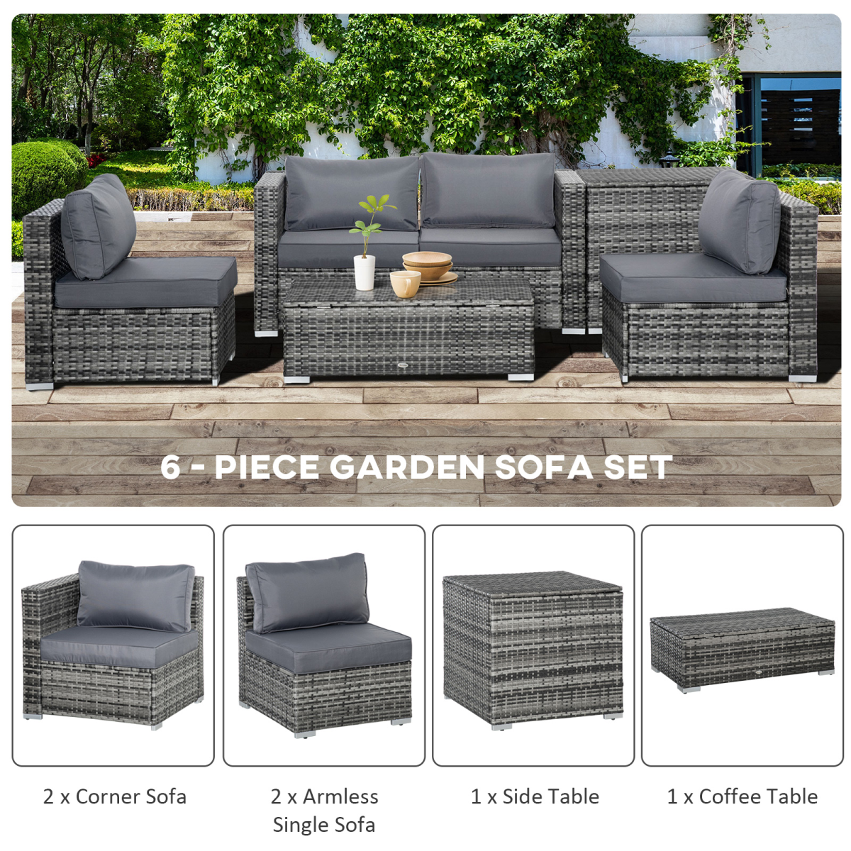 Close-up of the cushions on the Outsunny rattan corner sofa set