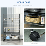 Bird Cage Aviary for Budgies and Canaries with Rolling Stand and Slide-Out Tray – Perches and Food Cups, Grey