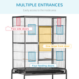 Pawhut Rolling Bird Cage with Detachable Stand, Storage Shelf, Wooden Perches & Food Containers