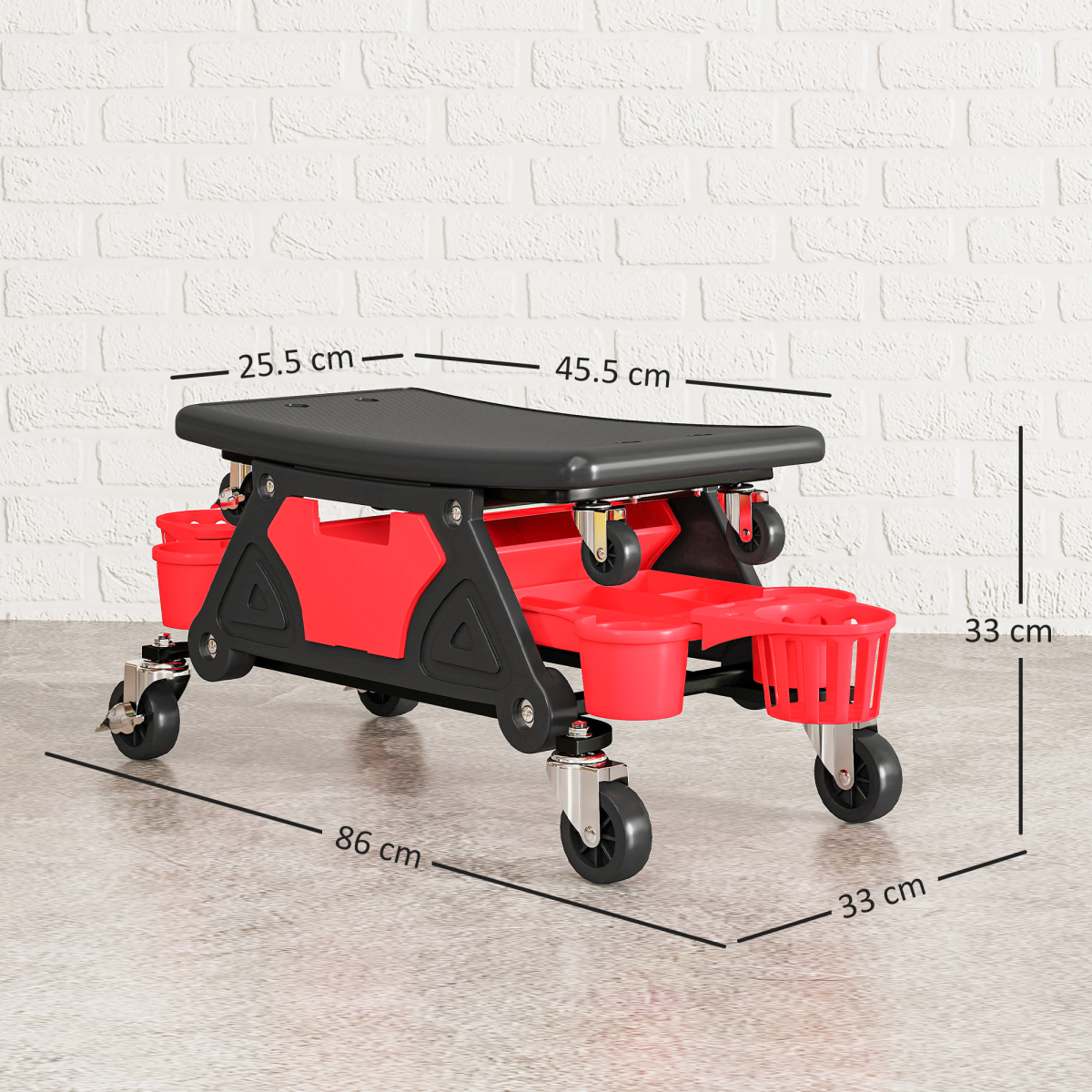 HOMCOM Rolling Mechanic Stool with Detachable Seat & Tool Trays, 135kg Capacity – Workshop Seat, Red