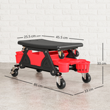 HOMCOM Rolling Mechanic Stool with Detachable Seat & Tool Trays, 135kg Capacity – Workshop Seat, Red