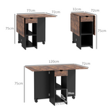 HOMCOM Expandable Dining Table with Built-In Storage – Seats Four, Rustic Brown Wood-Effect Kitchen Table