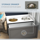 PawHut Stainless Steel Raised Dog Bowls with 21L Storage Drawer – Feeding Station for Large Dogs, Grey and White