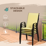 Outsunny Set of 4 Stackable Garden Dining Chairs with High Back & Armrests – Mesh Patio Seating, Beige