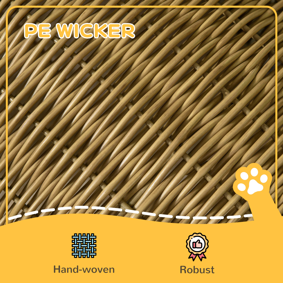 PawHut Elevated Wicker Cat House with Soft Cushion & Door Hole – Cosy Indoor Cat Bed, Light Brown