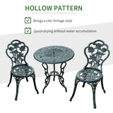 Outsunny 3-Piece Cast Aluminium Bistro Set with Parasol Hole – Antique-Style Garden Table & 2 Chairs, Green