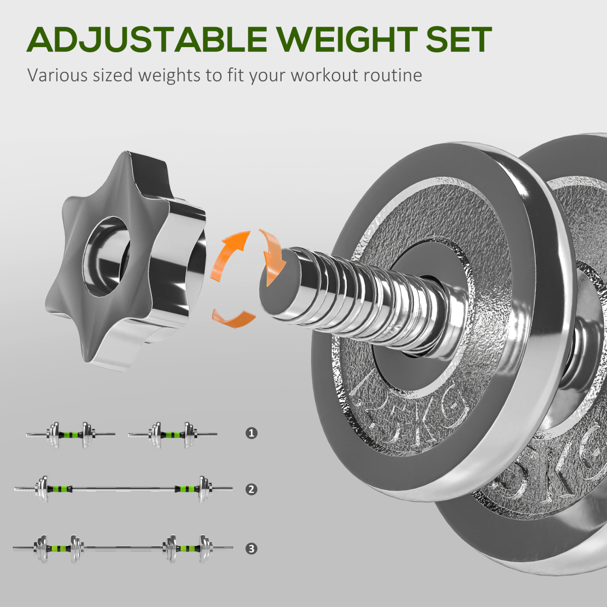 SPORTNOW 20kg 2-in-1 Adjustable Dumbbell Set with Connecting Bar – Converts to Barbell for Home Gym, Green