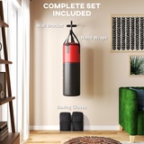 SPORTNOW Unfilled Punch Bag with Boxing Gloves, Hand Wraps & Wall Bracket – Home Boxing Training, Black and Red