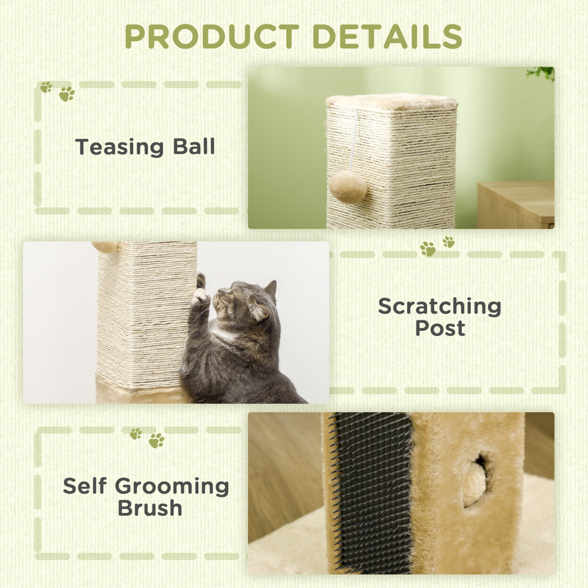 PawHut Cat Scratching Post Climber with Carpet Base, Hanging Toy & Jute Rope – Beige