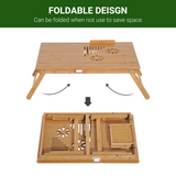 HOMCOM Portable Bamboo Laptop Desk with Adjustable Height, Tablet Holder, Drawer & Cup Slot – Bed Tray