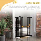 PawHut 74-87cm Adjustable Metal Pet Gate with Auto-Close & Double Lock – Safety Barrier for Doors & Stairs, Black