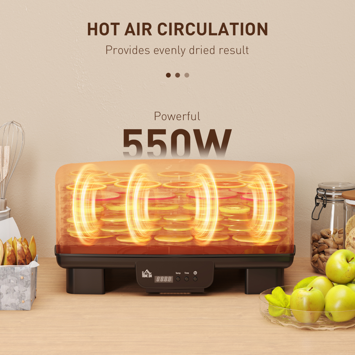 HOMCOM 6 Tray Food Dehydrator with Adjustable Temperature & Timer – Food Dryer for Fruit, Meat & Vegetables, Black