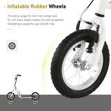 Kids Scooter with 12 Inch Inflatable Football-Design Wheels & Adjustable Handlebar – Steel Frame, Ages 5+, White