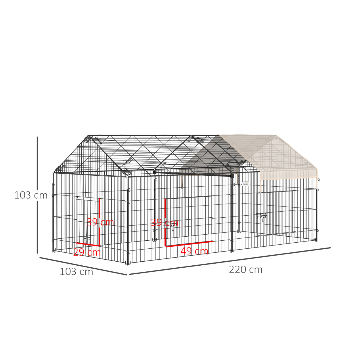 PawHut Outdoor Pet Shelter with Weather Cover, Two Doors & Ground Stakes – Portable Pet Cage