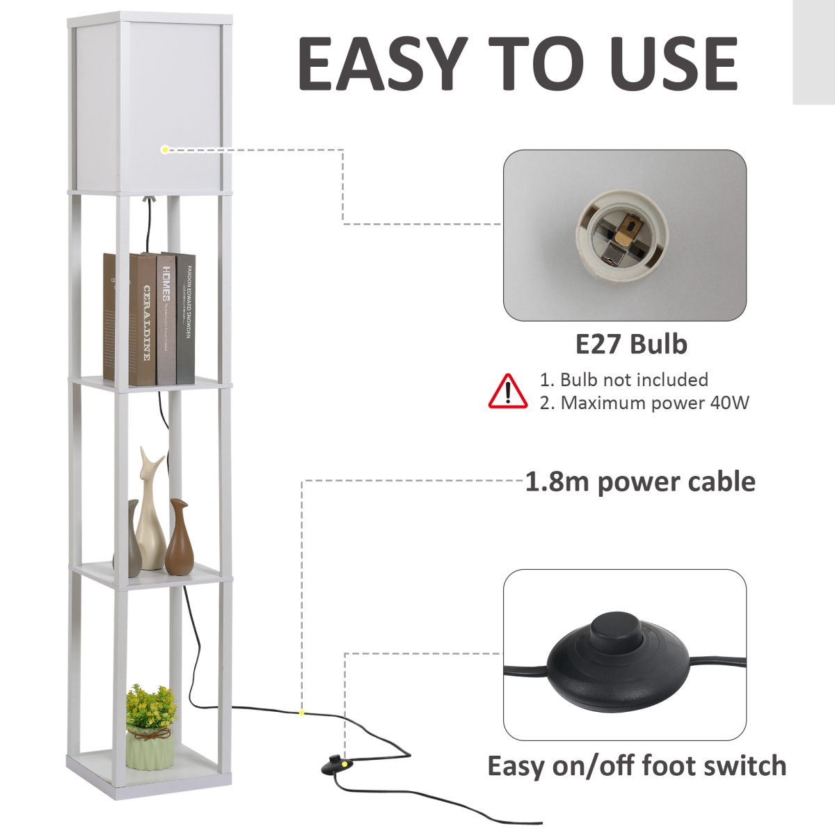 Storage Shelf Floor Lamp – White