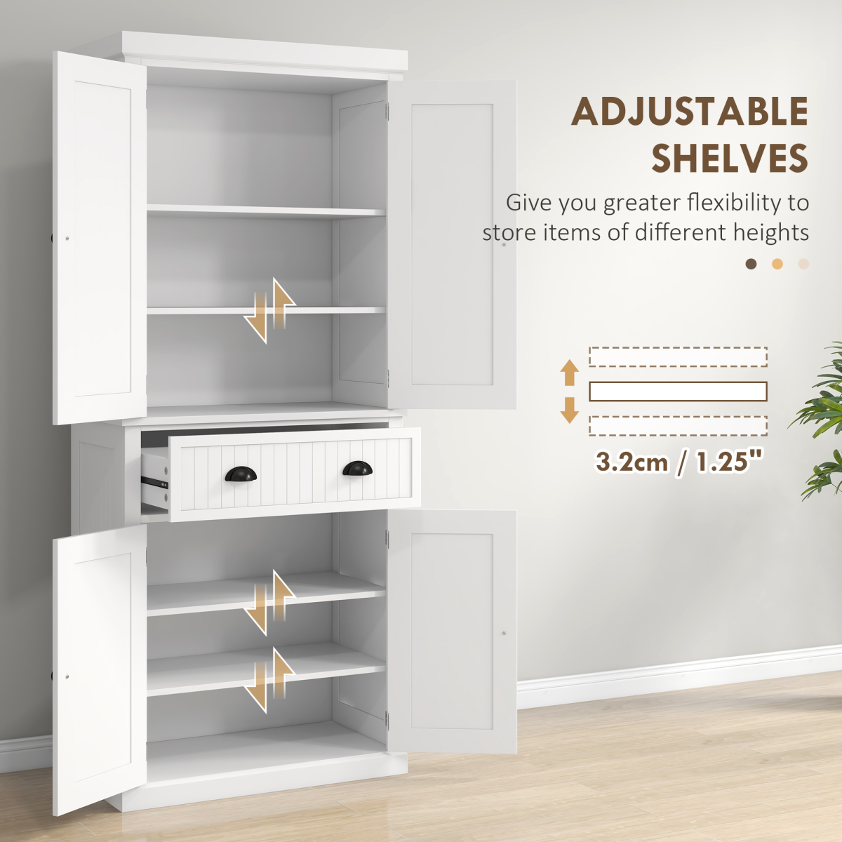 HOMCOM Freestanding Kitchen Cabinet with Slide-Out Drawer, Cupboards & Adjustable Shelves – Pantry Storage, White
