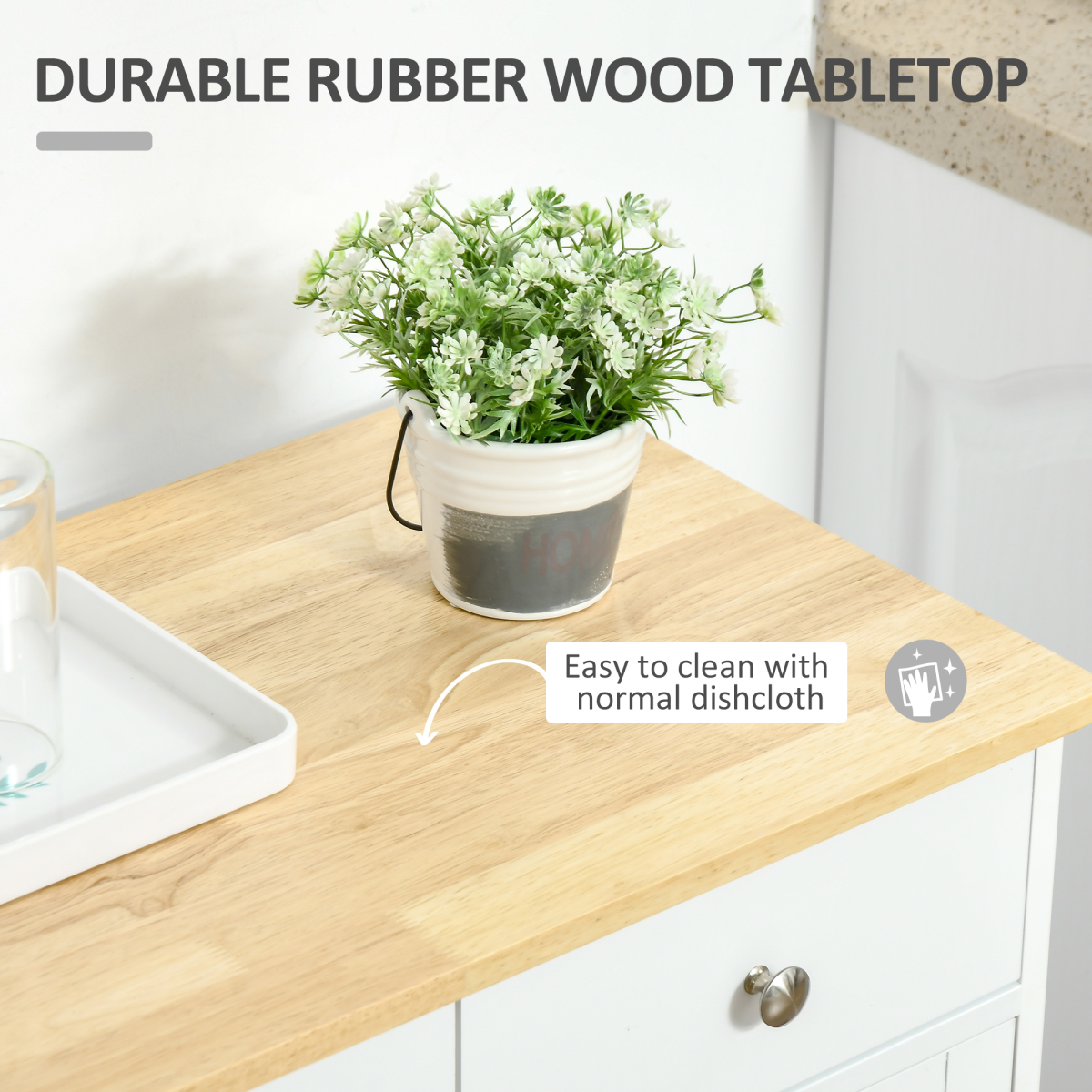 HOMCOM Rubberwood Top Kitchen Island Cupboard with Adjustable Shelf – Kitchen Storage and Side Cabinet
