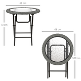 Outsunny Folding Round Garden Table with Tempered Glass Top and PE Rattan Edging – Patio Table, Grey