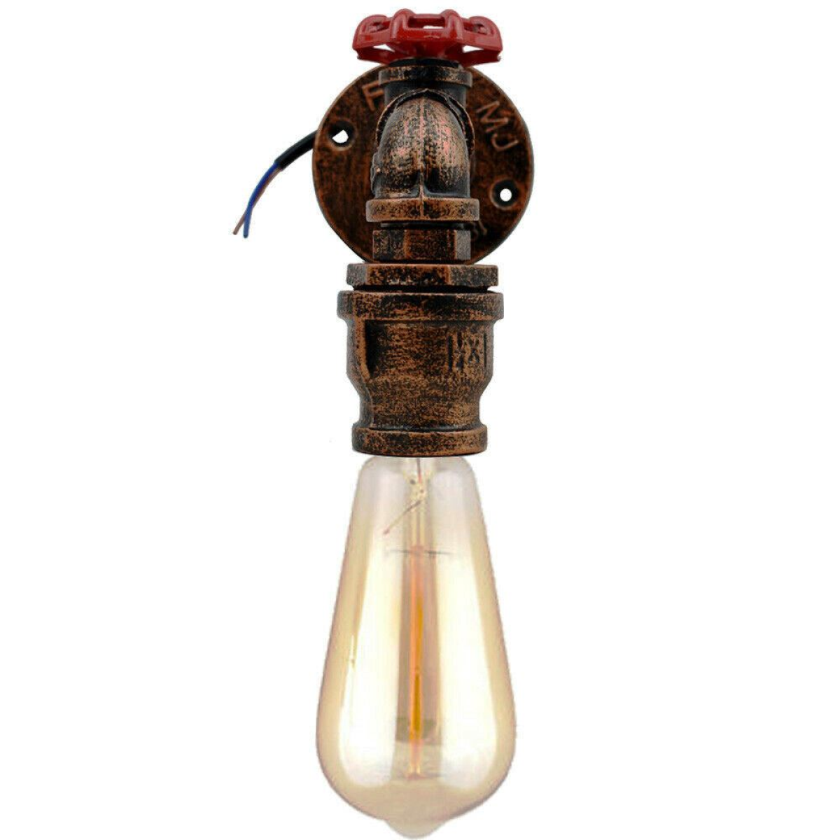 LEDSone Rustic Red Industrial Water Pipe Wall Light with E27 Bulb Included – Vintage Steampunk Sconce